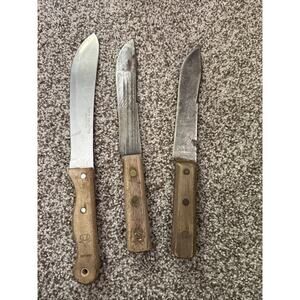 Vintage Lot Of 3 Antique Unbranded Blade Chefs Butcher Knife 2- 7” And 1-8”